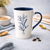 Cuire Blue Coloured Floral Embossed Ceramic Coffee Mug | Mug for Him & Her | Perfect for Gifting | 320ml (Set of 1)
