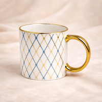 Cuire Aurora Luxe Gold Handle Coffee Mug – Premium Designer Ceramic Mug with Elegant Blush Lattice Pattern, 340ml Capacity | Perfect for Coffee, Tea & Gifting (Golden Navy Blue)