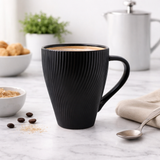 Cuire Black Ribbed Ceramic Coffee Mug | Mug for Him & Her | Perfect for Gifting | 360ml (Set of 1)