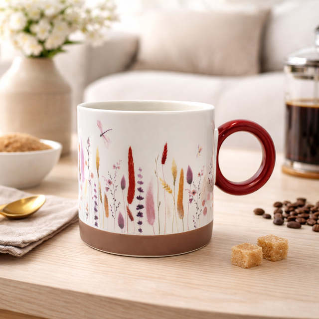 Cuire Red Wildflower Ceramic Coffee Mug | Mug for Him & Her | Perfect for Gifting | 370ml (Set of 1)
