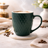 Cuire Diamond Pattern Teal Green Ceramic Coffee Mug | Mug for Him & Her | Perfect for Gifting | 400ml (Set of 1)