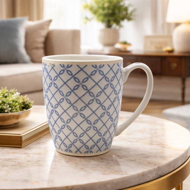 Cuire Lattice Ceramic Coffee Mug | Mug for Him & Her | Perfect for Gifting | 370ml (Set of 1)