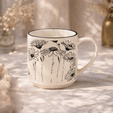 Cuire Floral Black & White Ceramic Coffee Mug | Mug for Him & Her | Perfect for Gifting | 350ml (Set of 1)