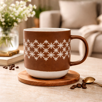 Cuire Brown Floral Ceramic Coffee Mug | Mug for Him & Her | Perfect for Gifting | 365ml (Set of 1)