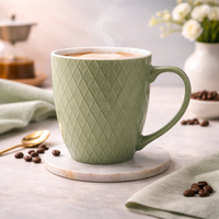 Cuire Diamond Pattern Sage Green Ceramic Coffee Mug | Mug for Him & Her | Perfect for Gifting | 400ml (Set of 1)