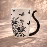 Cuire Floral White with Black Butterfly Ceramic Coffee Mug | Mug for Him & Her | Perfect for Gifting | 400ml (Set of 1)