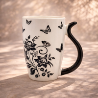 Cuire Floral White with Black Butterfly Ceramic Coffee Mug | Mug for Him & Her | Perfect for Gifting | 400ml (Set of 1)