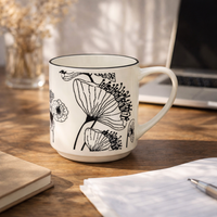 Cuire Floral Black & White Ceramic Coffee Mug | Mug for Him & Her | Perfect for Gifting | 350ml (Set of 1)