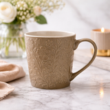 Cuire Floral Embossed Green Ceramic Coffee Mug | Mug for Him & Her | Perfect for Gifting | 520ml (Set of 1)