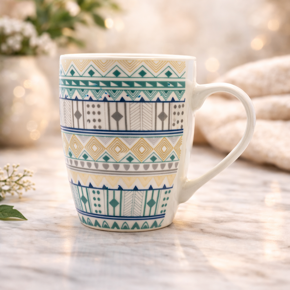 Cuire Geometric Print Ceramic Coffee Mug | Mug for Him & Her | Perfect for Gifting | 350ml (Set of 1)