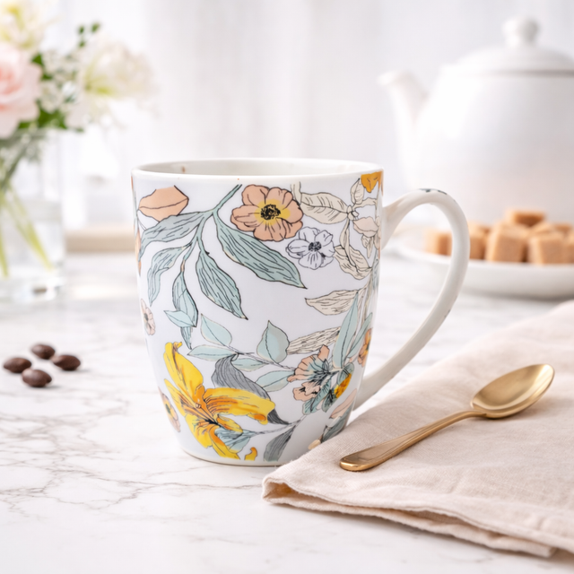 Cuire Floral Ceramic Coffee Mug | Mug for Him & Her | Perfect for Gifting | 350ml (Set of 1)