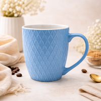 Cuire Diamond Pattern Blue Ceramic Coffee Mug | Mug for Him & Her | Perfect for Gifting | 400ml (Set of 1)