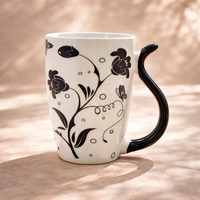 Cuire Floral White with Black Butterfly Ceramic Coffee Mug | Mug for Him & Her | Perfect for Gifting | 400ml (Set of 1)