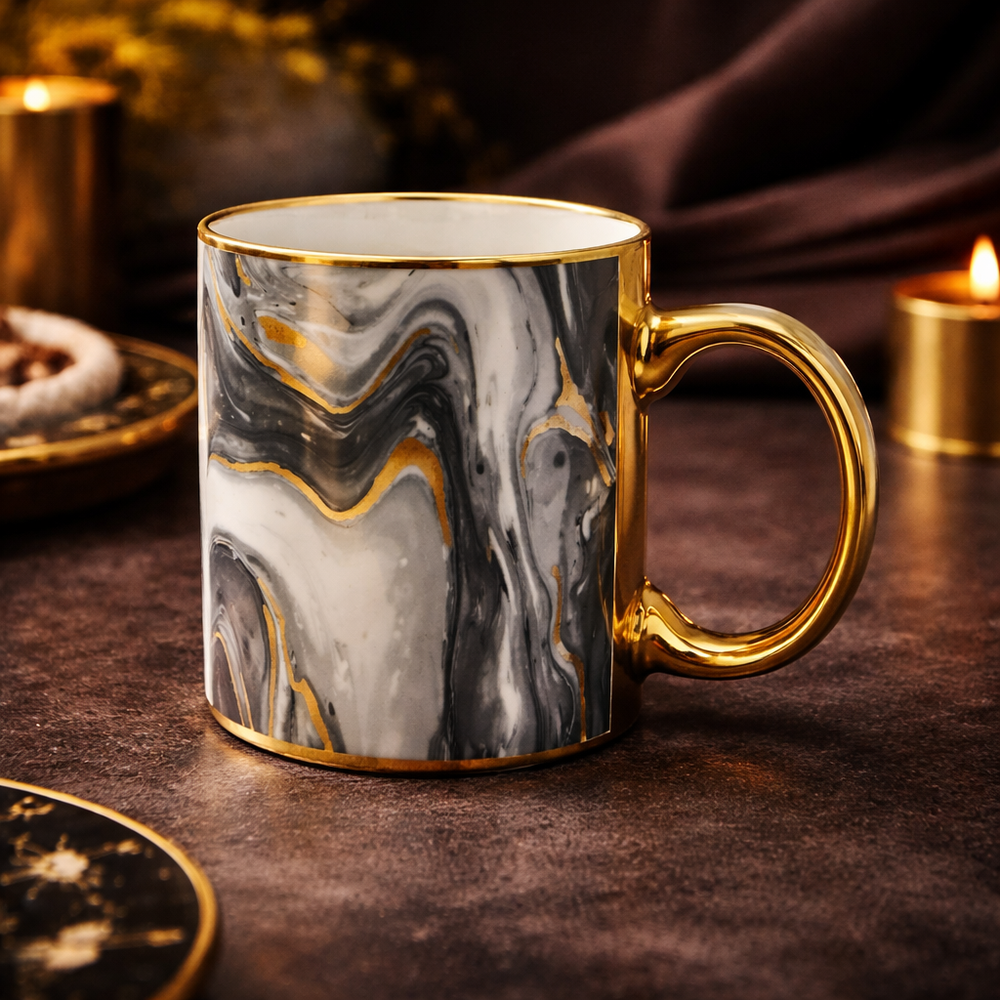 Cuire Golden Marble Ceramic Coffee Mug | Mug for Him & Her | Perfect for Gifting | 330ml (Set of 1)