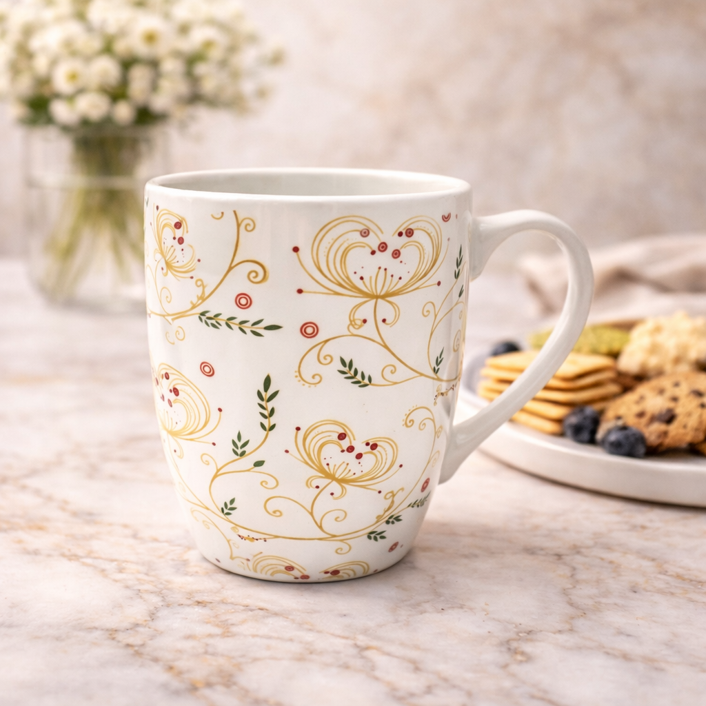 Cuire Ceramic Floral Wildflower Coffee Mug | Mug for Him & Her | Perfect for Gifting | 350ml (Set of 1)
