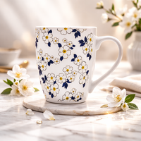 Cuire Black & White Floral Ceramic Coffee Mug | Mug for Him & Her | Perfect for Gifting | 350ml (Set of 1)