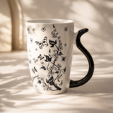 Cuire Floral White with Black Butterfly Ceramic Coffee Mug | Mug for Him & Her | Perfect for Gifting | 400ml (Set of 1)