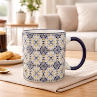 Cuire Blue Patterned Ceramic Coffee Mug | Mug for Him & Her | Perfect for Gifting | 370ml (Set of 1)
