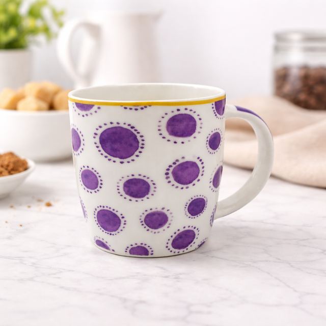Cuire Purple Pattern Ceramic Coffee Mug | Mug for Him & Her | Perfect for Gifting | 360ml (Set of 1)