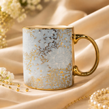 Cuire Floral Golden Ceramic Coffee Mug | Mug for Him & Her | Perfect for Gifting | 370ml (Set of 1)