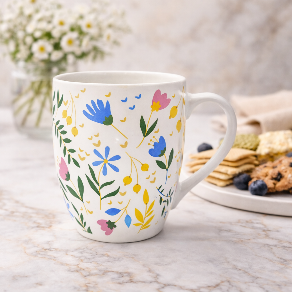 Cuire Ceramic Floral Wildflower Coffee Mug | Mug for Him & Her | Perfect for Gifting | 350ml (Set of 1)