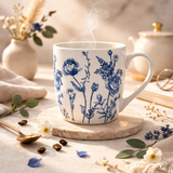 Cuire Floral Blue & White Ceramic Coffee Mug | Mug for Him & Her | Perfect for Gifting | 580ml (Set of 1)