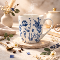 Cuire Floral Blue & White Ceramic Coffee Mug | Mug for Him & Her | Perfect for Gifting | 580ml (Set of 1)
