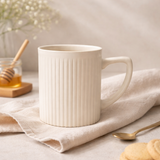 Cuire Ribbed White Ceramic Coffee Mug | Mug for Him & Her | Perfect for Gifting | 340ml (Set of 1)
