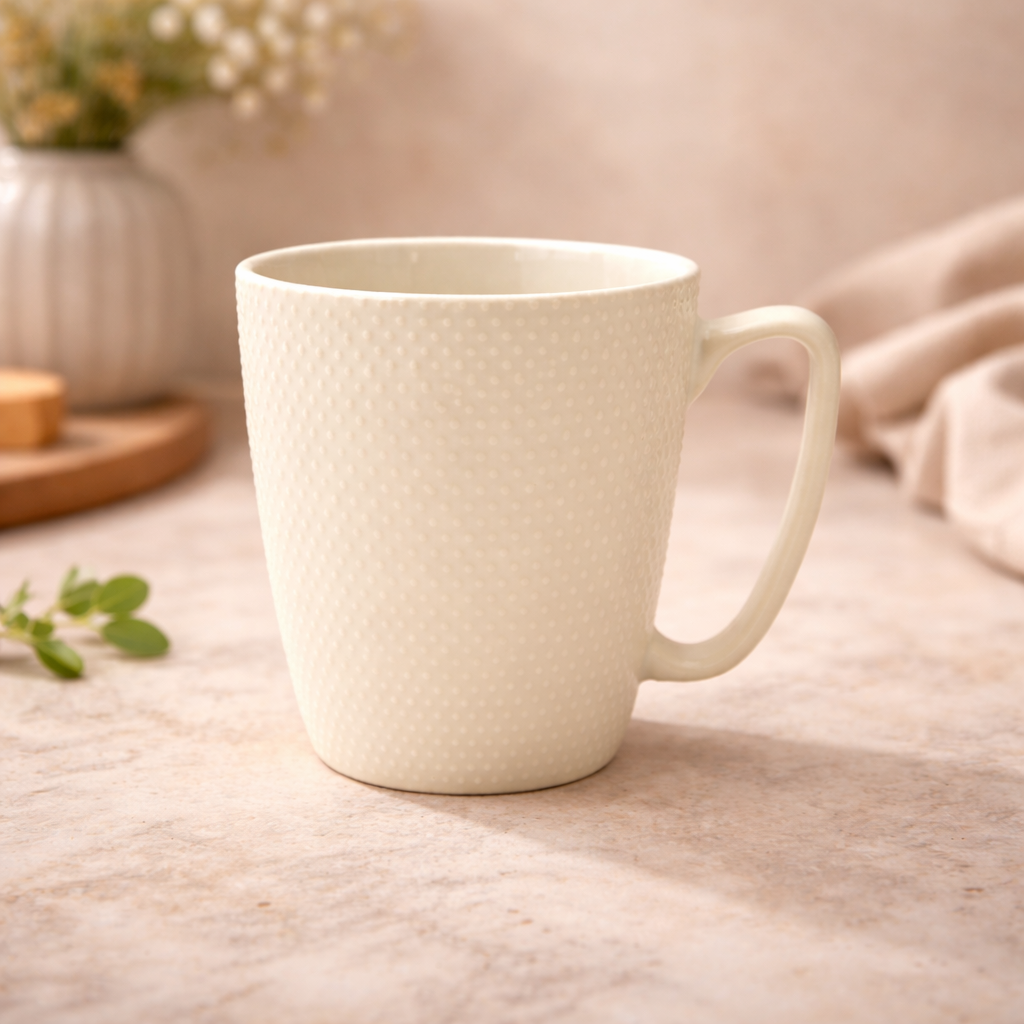 Cuire Dotted White Ceramic Coffee Mug | Mug for Him & Her | Perfect for Gifting | 470ml (Set of 1)