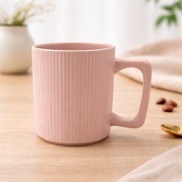 Cuire Ribbed Pink Ceramic Coffee Mug | Mug for Him & Her | Perfect for Gifting | 380ml (Set of 1)