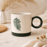 Cuire Green Fern Ceramic Coffee Mug | Mug for Him & Her | Perfect for Gifting | 370ml (Set of 1)