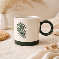 Cuire Green Fern Ceramic Coffee Mug | Mug for Him & Her | Perfect for Gifting | 370ml (Set of 1)