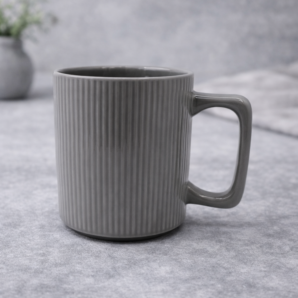 Cuire Ribbed Grey Ceramic Coffee Mug | Mug for Him & Her | Perfect for Gifting | 380ml (Set of 1)