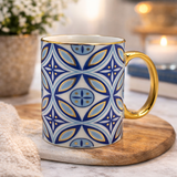 Cuire Golden Blue Floral Ceramic Coffee Mug | Mug for Him & Her | Perfect for Gifting | 360ml (Set of 1)