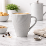Cuire White Ribbed Ceramic Coffee Mug | Mug for Him & Her | Perfect for Gifting | 360ml (Set of 1)