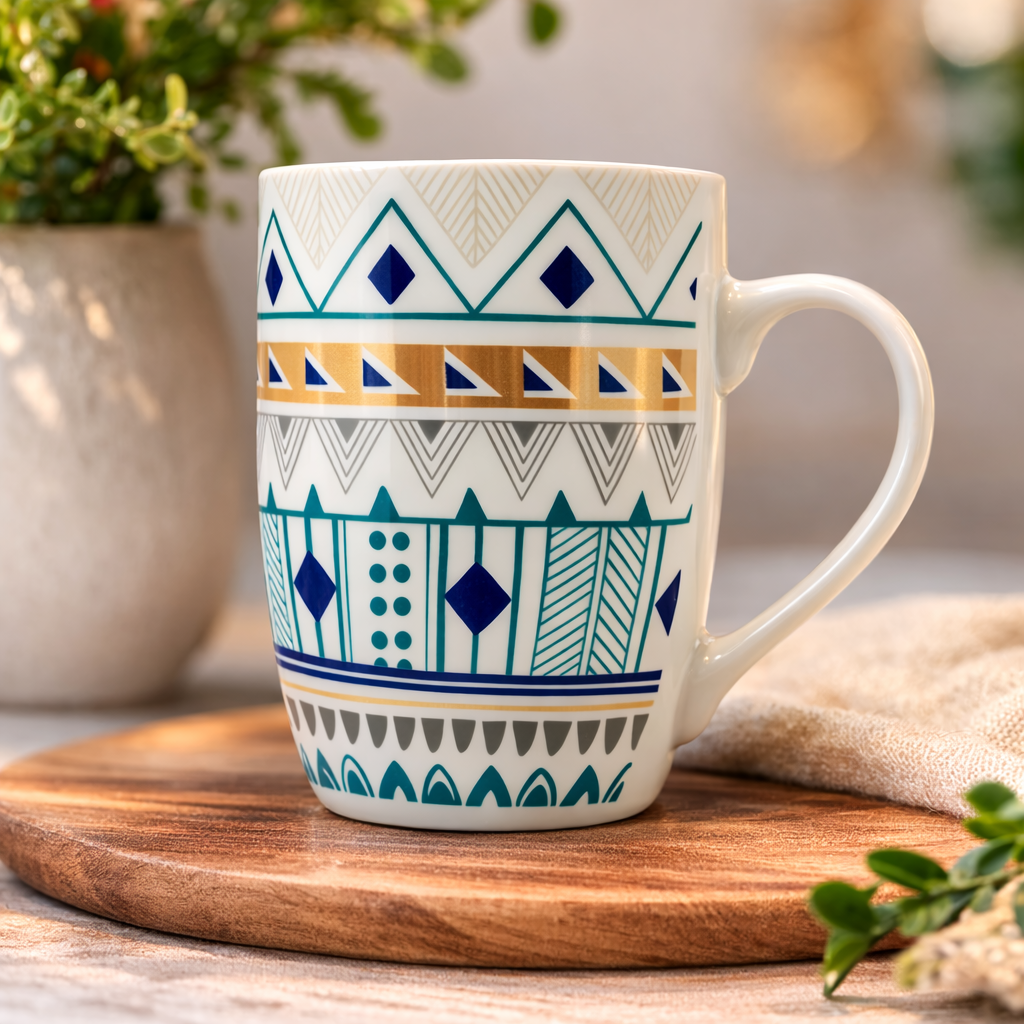 Cuire Geometric Print Ceramic Coffee Mug | Mug for Him & Her | Perfect for Gifting | 350ml (Set of 1)