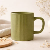 Cuire Ribbed Sage Green Ceramic Coffee Mug | Mug for Him & Her | Perfect for Gifting | 360ml (Set of 1)