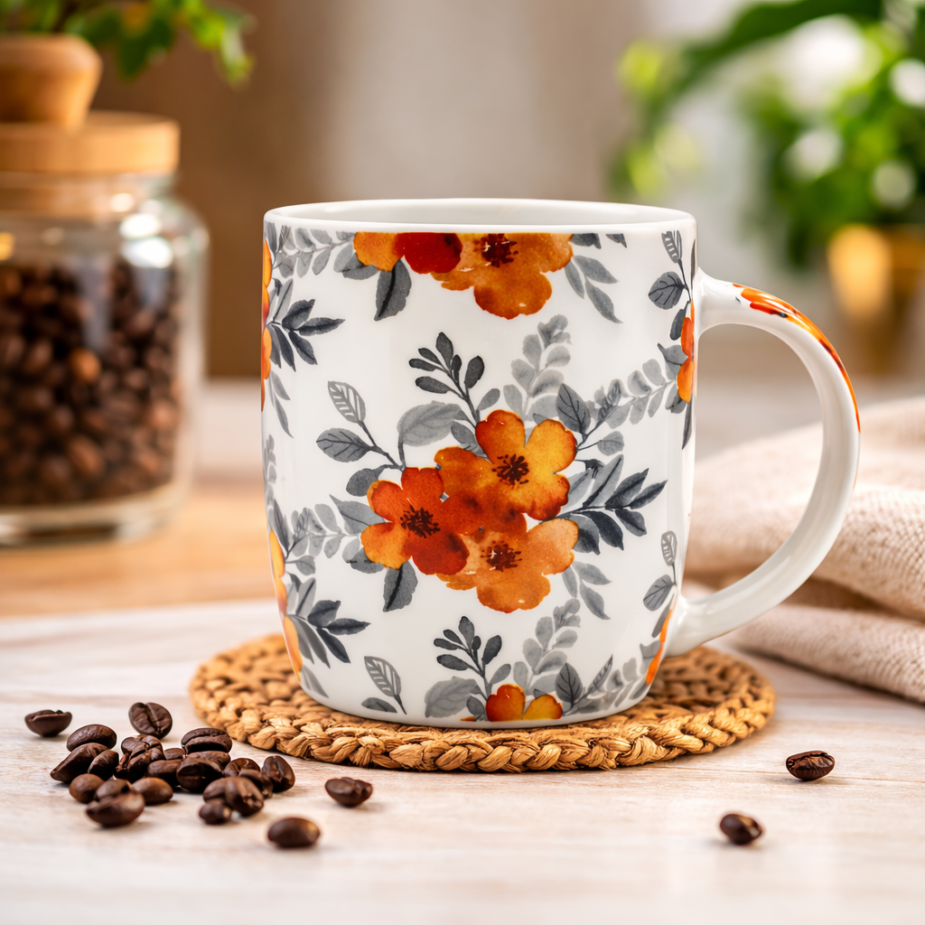 Cuire Floral Ceramic Coffee Mug | Mug for Him & Her | Perfect for Gifting | 350ml (Set of 1)
