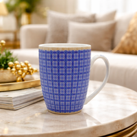 Cuire Blue Geometric Pattern Ceramic Coffee Mug | Mug for Him & Her | Perfect for Gifting | 370ml (Set of 1)