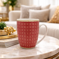 Cuire Red Geometric Pattern Ceramic Coffee Mug | Mug for Him & Her | Perfect for Gifting | 370ml (Set of 1)