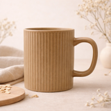 Cuire Ribbed Beige Ceramic Coffee Mug | Mug for Him & Her | Perfect for Gifting | 360ml (Set of 1)
