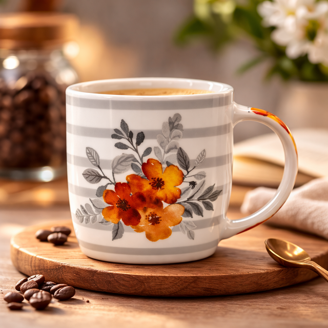 Cuire Floral Ceramic Coffee Mug | Mug for Him & Her | Perfect for Gifting | 350ml (Set of 1)