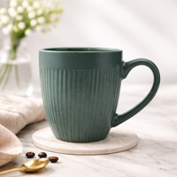 Cuire Ribbed Green Coloured Coffee Mug | Mug for Him & Her | Perfect for Gifting | 510ml (Set of 1)