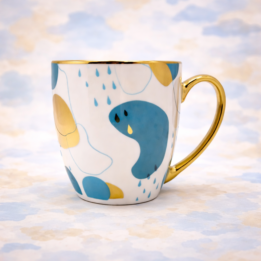 Cuire Golden Designer Ceramic Coffee Mug | Mug for Him & Her | Perfect for Gifting | 370ml (Set of 1)