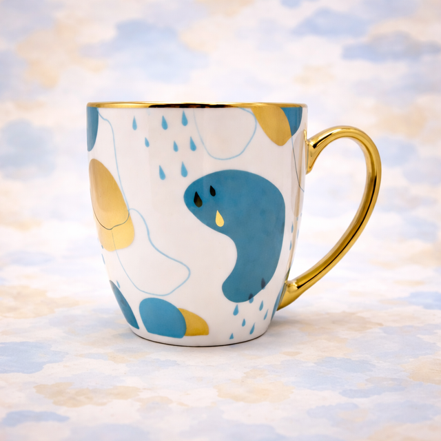 Cuire Golden Designer Ceramic Coffee Mug | Mug for Him & Her | Perfect for Gifting | 370ml (Set of 1)