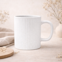 Cuire Ribbed White Ceramic Coffee Mug | Mug for Him & Her | Perfect for Gifting | 360ml (Set of 1)