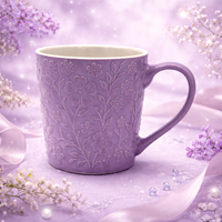 Cuire Floral Embossed Lavender Ceramic Coffee Mug | Mug for Him & Her | Perfect for Gifting | 520ml (Set of 1)