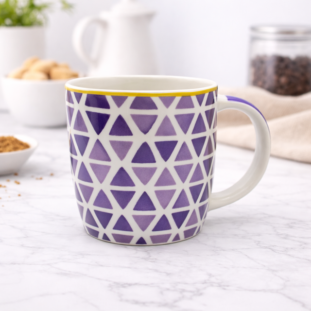 Cuire Purple Pattern Ceramic Coffee Mug | Mug for Him & Her | Perfect for Gifting | 360ml (Set of 1)