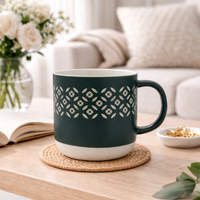 Cuire Dark Green Floral Ceramic Coffee Mug | Mug for Him & Her | Perfect for Gifting | 365ml (Set of 1)