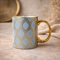Cuire Floral Golden Ceramic Coffee Mug | Mug for Him & Her | Perfect for Gifting | 370ml (Set of 1)